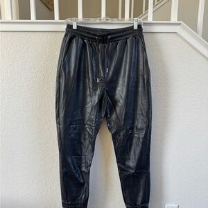 Avec Les Filles Faux Leather Black Joggers